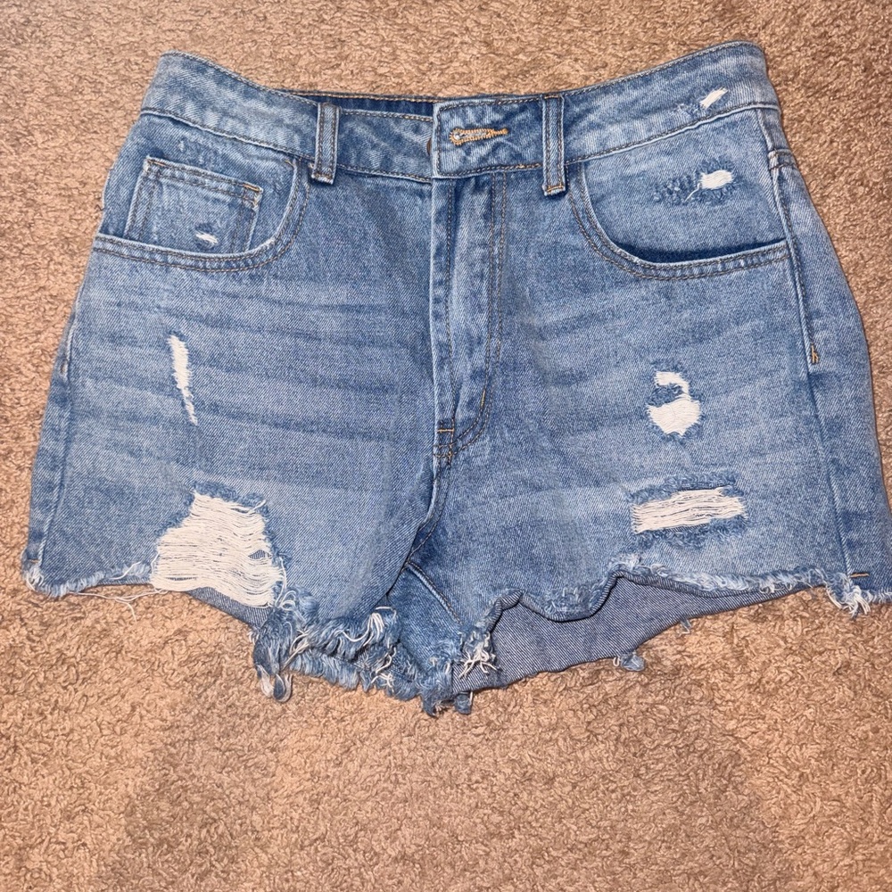 Pink Lily Blue Distressed Jean Shorts
